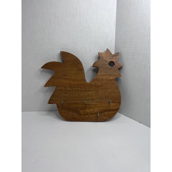 Chicken Shape Wall Mount Wood Key Holder VTG Handmade 5 Hooks Hanger on Back EUC - Picture 2 of 7
